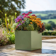 40cm Zinc Galvanised Sage Green Square Planter
